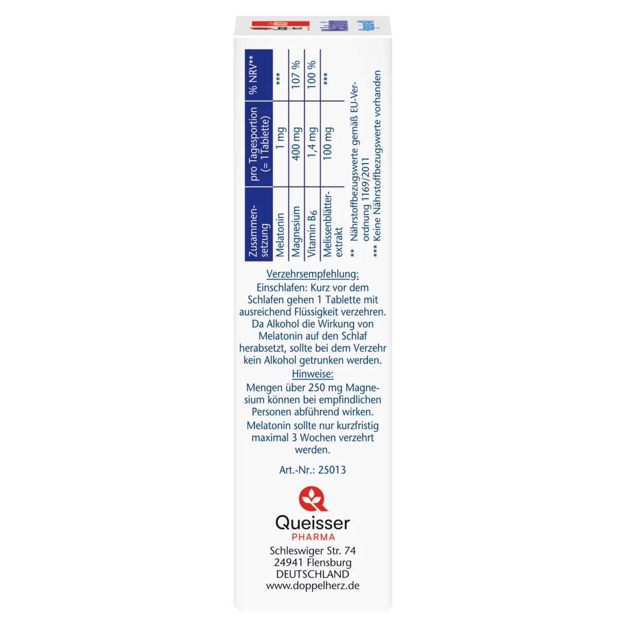 Doppelherz aktiv Melatonin + Magnezijum 400 Pogled sa leve strane