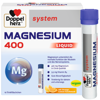 Illustration of the product packaging Doppelherz system MAGNEZIJUM 400 LIQUID front view