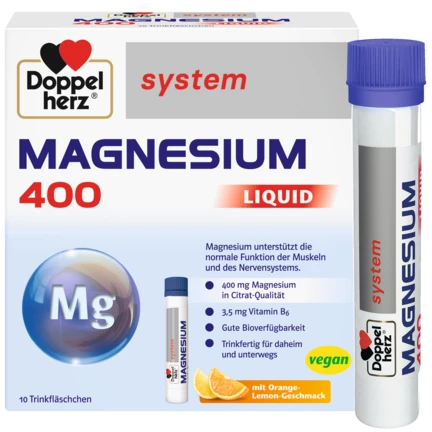 Doppelherz system MAGNEZIJUM 400 LIQUID Prednji pogled Retuširani prednji pogled Zadnji pogled Pogled sa leve strane Pogled sa desne strane