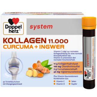 Illustration of the product packaging Doppelherz system KOLAGEN 11.000 KURKUMA + ĐUMBIR front view