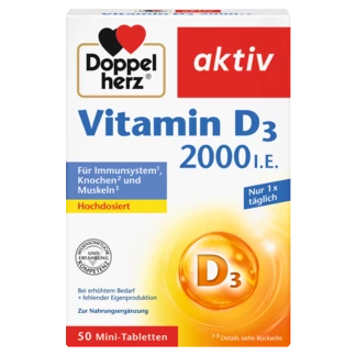 Doppelherz aktiv Vitamin D3 2000 I.E. Prednji pogled Retuširani prednji pogled Zadnji pogled Pogled sa leve strane Pogled sa desne strane