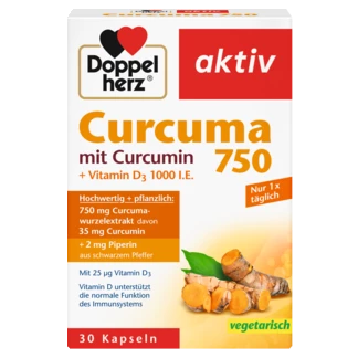 Doppelherz aktiv Curcuma 750 Prednji pogled Retuširani prednji pogled Zadnji pogled Pogled sa leve strane Pogled sa desne strane
