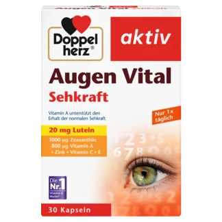 Doppelherz aktiv Vitamini i minerali za oci Prednji pogled Retuširani prednji pogled Zadnji pogled Pogled sa leve strane Pogled sa desne strane
