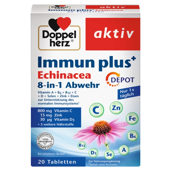 Doppelherz aktiv Imun plus+ Echinacea Prednji pogled Retuširani prednji pogled Zadnji pogled Pogled sa leve strane Pogled sa desne strane