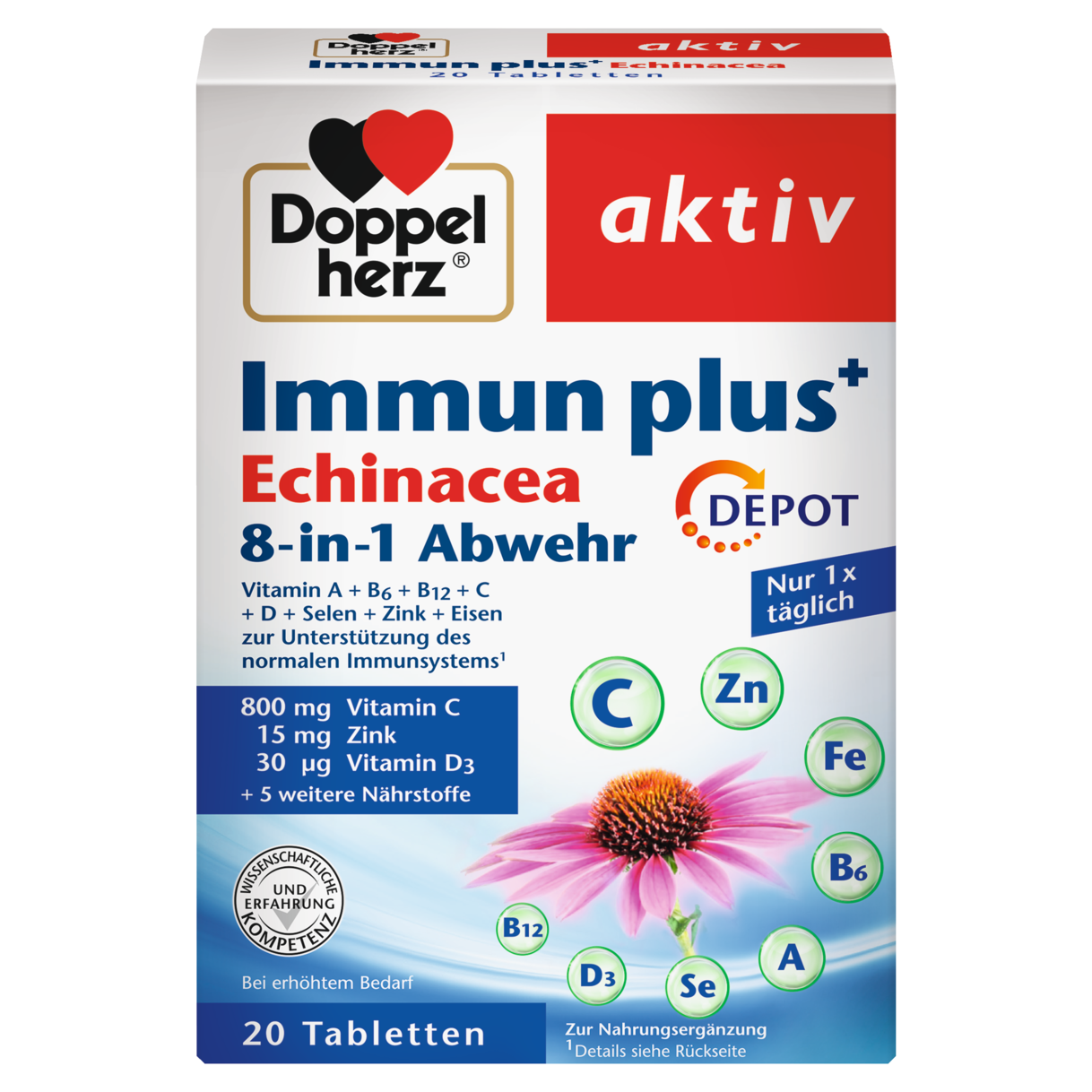 Illustration of the product packaging Doppelherz aktiv Imun plus+ Echinacea front view