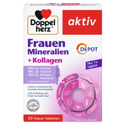 Doppelherz aktiv Minerali i vitamini za zene Prednji pogled Retuširani prednji pogled Zadnji pogled Pogled sa leve strane Pogled sa desne strane