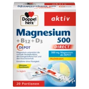 Doppelherz aktiv Magnezijum 500 + B12 + D3 DEPO DIRECT Prednji pogled Retuširani prednji pogled Zadnji pogled Pogled sa leve strane Pogled sa desne strane