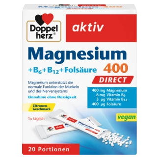 Doppelherz aktiv Magnezijum 400 Prednji pogled Retuširani prednji pogled Zadnji pogled Pogled sa leve strane Pogled sa desne strane