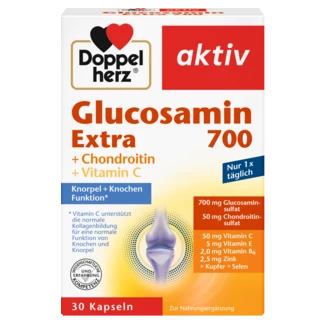 Doppelherz aktiv Glukozamin EXTRA 700 Prednji pogled Retuširani prednji pogled Zadnji pogled Pogled sa leve strane Pogled sa desne strane