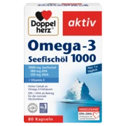 Doppelherz aktiv Omega-3 Ulja morskih riba 1000 Prednji pogled Retuširani prednji pogled Zadnji pogled Pogled sa leve strane Pogled sa desne strane