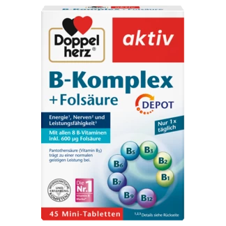 Doppelherz aktiv B-Komplex DEPOT Prednji pogled Retuširani prednji pogled Zadnji pogled Pogled sa leve strane Pogled sa desne strane