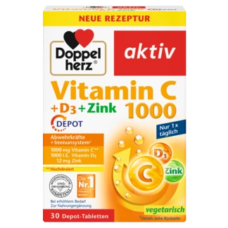 Doppelherz aktiv Vitamin C 1000 Prednji pogled Retuširani prednji pogled Zadnji pogled Pogled sa leve strane Pogled sa desne strane
