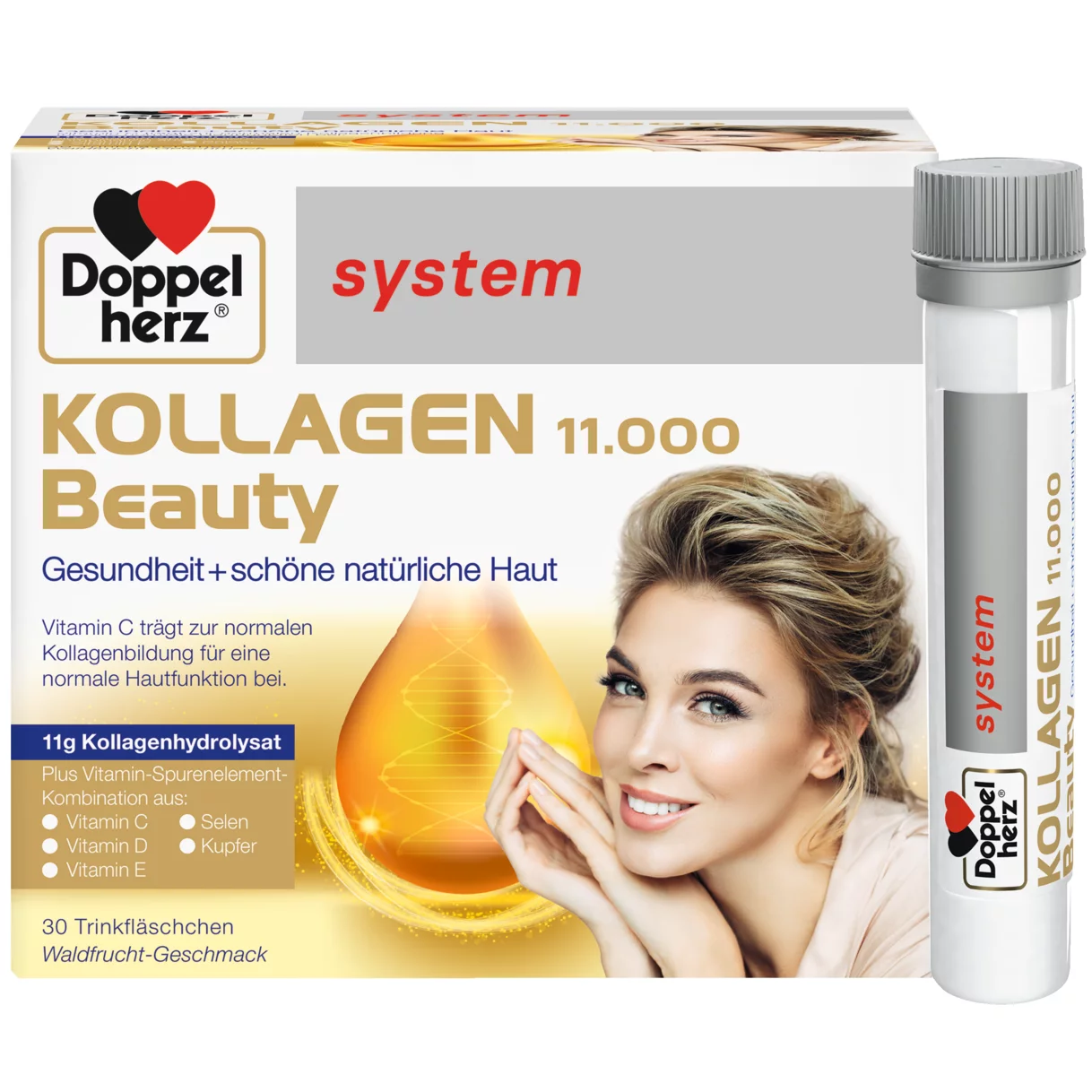 Doppelherz system KOLLAGEN BEAUTY 11.000 Prednji pogled Retuširani prednji pogled Zadnji pogled Pogled sa leve strane Pogled sa desne strane